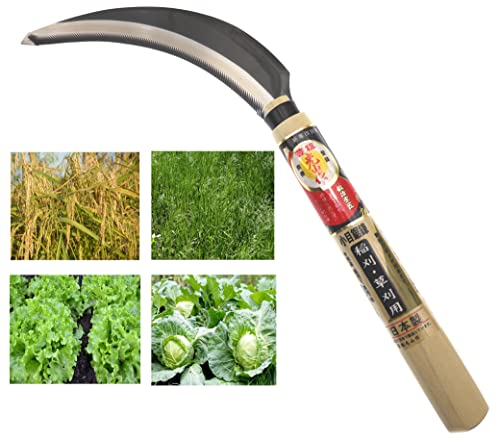 豊稔企販(HOUNEN KIHAN) Falcetto Manuale Giapponese in Acciaio SK-5 Falce per La Raccolta di Ortaggi Soia Potatura Erba Diserbo Falci Falcetti Attrezzo da Giardinaggio Prodotto in Giappone