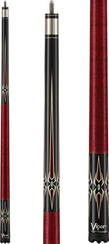 Viper Sinister Billardqueue, 147,8 cm, 2-teilig, Schwarz mit kastanienbraun/cremefarbenen Punkten, Black Stain with Ocean Blue Oval/Burgundy Inlay, 20-Ounce