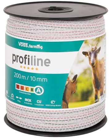 VOSS.farming Weidezaunband 10 mm, 200 m, 1 x 0,25 Kupfer + 3 x 0,20 NIRO, weiß-schwarz extrem leitfähig, robust und witterungsstabil