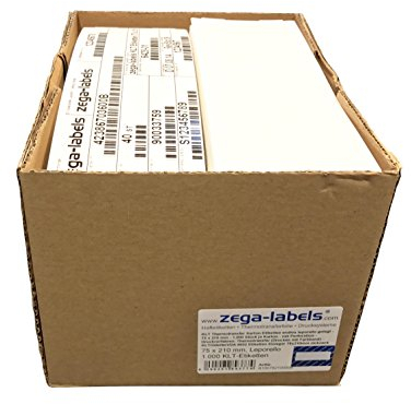 KLT Thermotransfer Karton Etiketten endlos leporello gelegt - 75 x 210 mm - 1.000 Stück je Karton - mit Perforation - Druckverfahren: Thermotransfer (Drucken mit Farbband) Warenanhänger nach VDA 4902