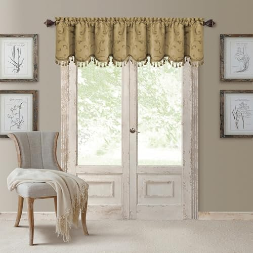 Elrene Home Fashions Mia Jacquard Scroll Blackout Valance, 52 x 19 (1, Gold