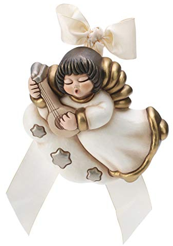 THUN® - Angelo da Parete con Mandolino - Formella con Fiocco Bianco - Ceramica - Linea I Classici