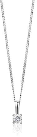 Orovi Schmuck Damen Diamant– Kette Gold mit Anhänger Solitär natürlichen Diamant im Brillantschliff in einer Krappenfassung Zeitlose klassisch Halskette aus Weißgold 9 Karat (375)