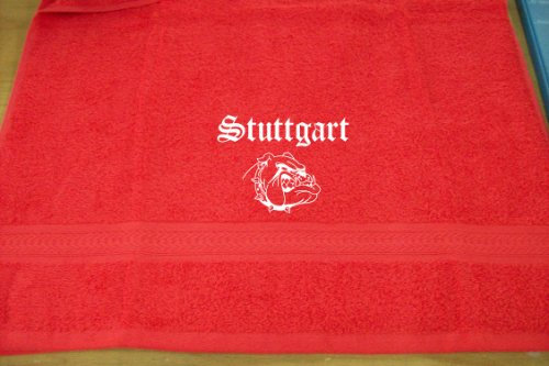 ShirtShop-Saar Stuttgart (mit Bulldogge); Städte Badetuch, rot