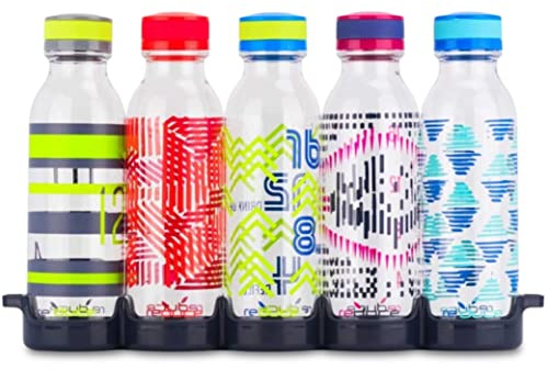 reduce WaterWeek Reusable Water Bottle Set, 20oz – Plastic Reusable Water Bottle Set of 5, Plus Fridge Tray – BPA-Free, Leak Proof Twist Off Cap – Score