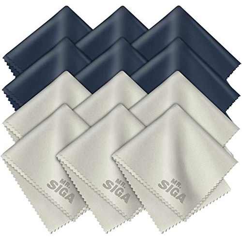 MR.SIGA Premium Microfibre Cleaning Cloths for Lens, Eyeglasses, Screens, Tablets, Glasses, 12 Pack, 6 x 7 inches (15 x 18 cm), Navy/Gray