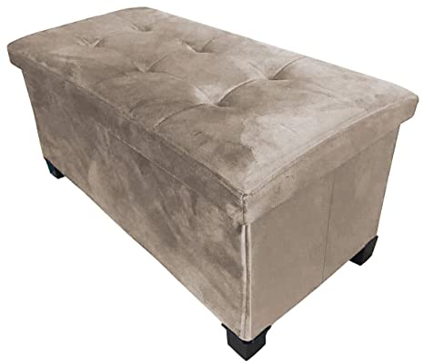 HomeHarmony® Velvet Folding Storage Ottoman Bench Cube Footrest with Legs/Feet Quick and easy to Assemble (Mink, Large)