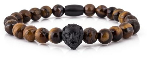 Akitsune Regis Perlenarmband - Armschmuck Damen Herren Beads Löwe - Mattschwarz - Tigerauge Gelb - 18cm