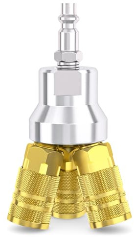 Taisher 3-Way Air Manifold 4 Ports Aluminum Industrial Pneumatic Air Compressor Quick Connect Socket In Line Type Air Hose Splitter with 3 Couplers and 1/4 Male NPT Plug