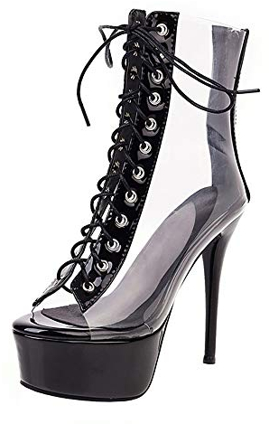 CuteHeels - Stivali estivi da donna con plateau, Nero (Nero ), 37 EU