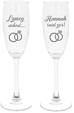 Always Looking Good Personalised Engraved Engagement Set of 2 Champagne Flute Glass Set Asked Said Yes with Names Congratulations on Your Engagement Gift (Empty Glasses)