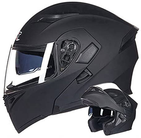 Motorrad Modular Helm mit doppelter Antibeschlagscheibe Motorrad helme D.O.T Integralhelm Moped Roller Klapphelm 4 Jahreszeiten Herren & Damen Sturzhelm (Mattschwarz) (63~64cm XXL)