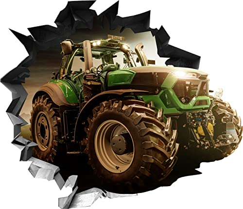 BLACK LABEL GRAFX® Wandtattoo Aufkleber WallArtML270 Wandbild Traktor Trekker Mauerloch 3D Effekt verschiedene Größen Deko Wohnung Kinderzimmer (74 x 64 cm)