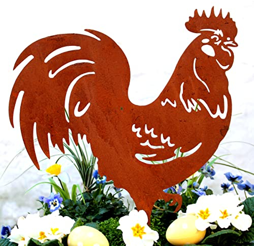 LB H&F Lilienburg HAHN Osterdeko Roststecker Rost Metall Gartenstecker wetterfest 40cm Ostern (Hahn)