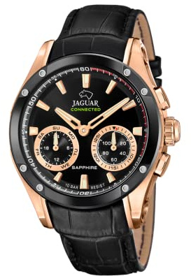 JAGUAR Hybrid Smartwatch Herren Leder Schwarz - 10 ATM, Analog, Musik, Schritte, Anrufe - J959/1