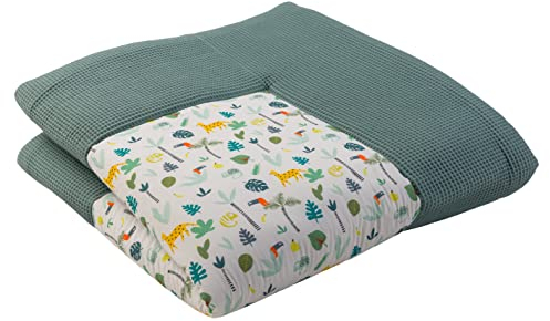 ULLENBOOM ® Baby Krabbeldecke 140x140 cm gepolstert - Salbeigrün-Regenwald (Made in EU) - XXL Krabbeldecke für Baby mit 100% OEKO TEX Baumwolle, ideal als Babydecke & Spieldecke