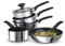 Prestige 9 x Tougher SS 4+1 Set with Free Milkpan (16/18/20cm Cov Saucepan, 25cm Frypan, Milkpan), Silver