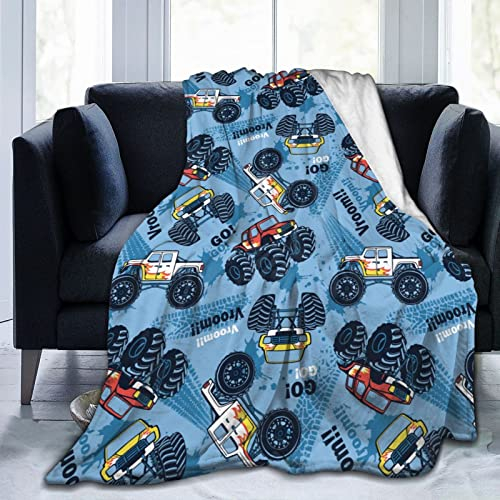 Perinsto Überwurfdecke mit Monster-Truck-Autos-Muster, ultraweich, warm, für alle Jahreszeiten, dekorative Fleece-Decken für Bett, Stuhl, Auto, Sofa, Couch, Schlafzimmer, 127 x 101 cm