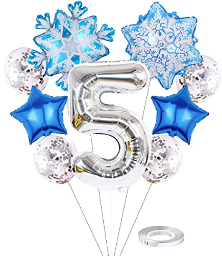 Liitata 5. Frozen Geburtstagsdeko Mädchen Frozen Luftballon Set Zahl 5 Folienballon Silber Große Schneeflocken Luftballon Mylar Ballon Konfetti Latexballon für Kinder Mädchen Geburtstag Party Deko