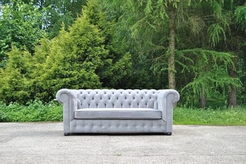 jvmoebel Chesterfield 3 Sitzer Couch Polster Couchen Sitz Wohnzimmer Sofa grau Samt Neu
