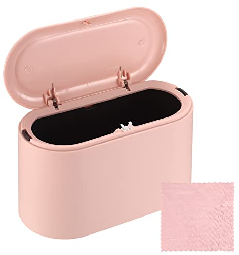 Desk Trash Can, Portable Trash Can Desk Bin with Lid, Press-Type Table Desktop Trash Bins, Small Table Countertop Rubbish Waste Bins for Home Kitchen Bedroom Bathroom Office Dust Bin - Pink