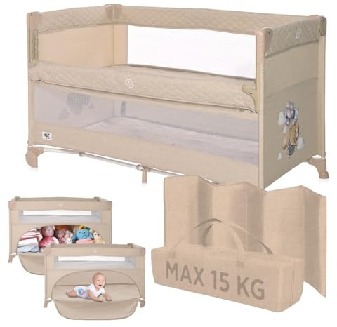 Dermodiva Lettino da Viaggio Co-Sleeping 0-4 anni Lorelli, Sponda Reclinabile, Materasso in Memory, Kit Doppia Altezza, Borsa per il Trasporto, Richiudibile e Trasportabile (fog beige)