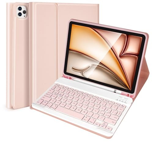 Lively Life Custodia con Tastiera per iPad Air 6a (M2) 2024 / iPad Pro 11 Pollici 2018-2022, Tastiera Bluetooth Wireless Rimovibile - Layout Italiano - Rosa