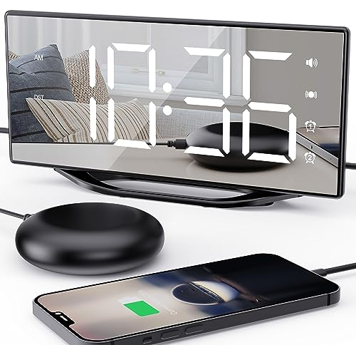 ROCAM Wecker Laut für Tiefschläfer, Vibrationswecker mit Bettshaker für Schwere Schläfer, 8.7 Großes LED-Anzeige&Dimmer, USB-Ladegerät,Batterie-Backup,Schreibtisch Schlafzimmer