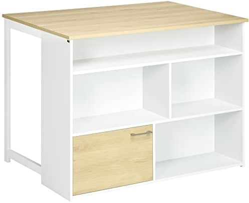 HOMCOM Mesa de Bar Extensible con ala Plegable Mesa de Bistró con Compartimientos de Almacenamiento y 1 Puerta para Cocina Comedor 116x79,5x91 cm Blanco