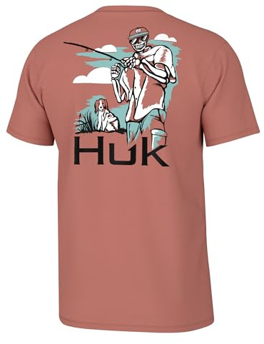HUK Mens Fishing Graphic Tee, Performance Short Sleeve, Quick-Dry, Fletch N Bones - Sunburn, Large