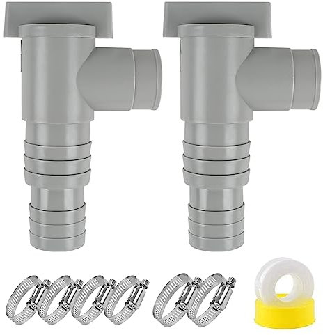 2er Set Absperrhahn für Pool mit 32mm / 38mm Schlauchverbinder, mit 6 Schlauchklemmen, Pool Absperrventil für 32mm Schlauchanschluss, Wartung Pool Zubehör für Poolschlauch 32mm Verbinder