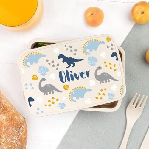 Wanapix | Fiambrera Unicornio Personalizada | Caja Merienda con Nombre | Colegio/Guardería | Comida/Almuerzo | Con Cubiertos | Sin BPA | 700ml | Dinosaurios