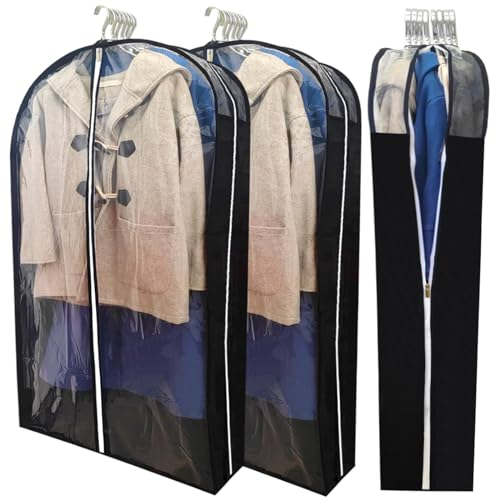 homeminda Kleidertaschen für Kleider, lang mit 16 cm Zwickel, 127 cm, transparent, mottensicher, Kleiderhüllen und seitlicher Reißverschluss-Schutz zur Aufbewahrung, Mantel, Hosen, Pullover, 3 Stück