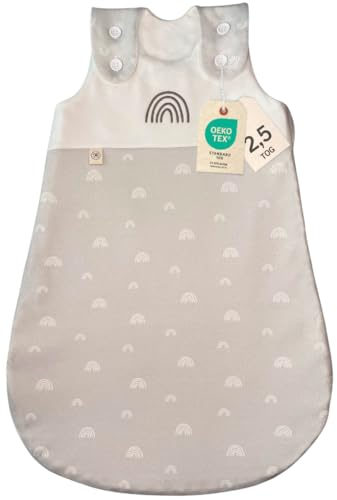 DIKOS® Schlafsack Winter 2,5 TOG (Gr. 70) REGENBOGEN grau | Winterschlafsack/Ganzjahres Schlafsack rund aus 100 Bio Baumwolle – OEKO TEX zertifiziert | Babyschlafsack ohne Füße für Mädchen/Jungen