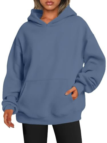 ABYOVRT Sudadera para Mujeres Oversize con Capucha Holgada con de Forro Polar básico Liso Talla Grande Hoodie Suave y Confortable Suelto Manga Larga Suéter Cálido Pullover Otoño Invierno,Azul,S