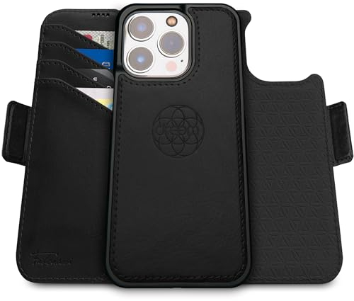 Dreem Fibonacci kompatibel mit iPhone 15 Pro Max Brieftaschen-Etui / 2-in-1 stoßfestes Etui und abnehmbares Folio aus veganem Leder, MagSafe-kompatibel, RFID-Schutz [Schwarz]