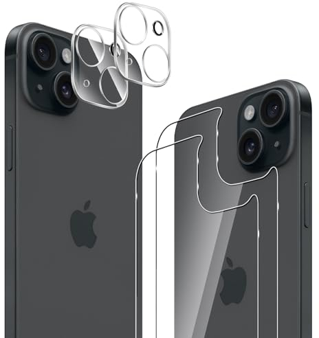 GEEMEE für iPhone 15 Hinten für Panzerglas Schutzfolie +Kamera Schutzfolie,2 Stück +2 Stück 9H Filmhärte Gehärtetem Schutzglas Hohe Empfindlichkeit Displayschutzfolie