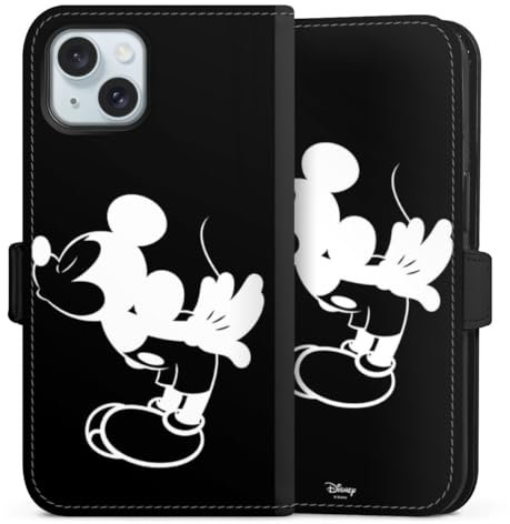 DeinDesign Klapphülle kompatibel mit Apple iPhone 15 Handyhülle aus Kunst Leder schwarz Flip Case Mickey Mouse Offizielles Lizenzprodukt Disney