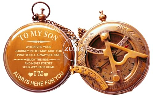 Funktionierender Messing-Sonnenuhr-Kompass, personalisierter Sonnenuhr-Kompass, Geschenk für Sohn, Geschenk an meinen Sohn, Abschlussgeschenk, Geschenk von Papa für Sohn, Steampunk-Zubehör,