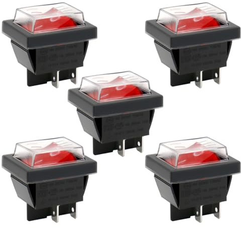 Heschen Interruptor basculante ON-OFF DPST 4 Terminales Luz roja 16A 250VAC con cubierta impermeable (5)
