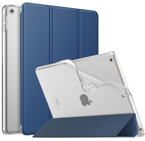 MoKo Hülle Kompatibel mit Neu iPad 9./8./7. Generation (2021/2020/2019), iPad 10,2 Zoll Hülle mit Ständer, TPU Transluzent Matt Rückseite Cover mit Auto Schlaf/Aufwach Funktion, Grau Blau