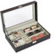 Caja de reloj, PU cuero negro joyero con cerradura de joyería de los hombres versátil reloj organizador caso elegante joyería vitrina para reloj, gemelos, gafas de sol, anillos