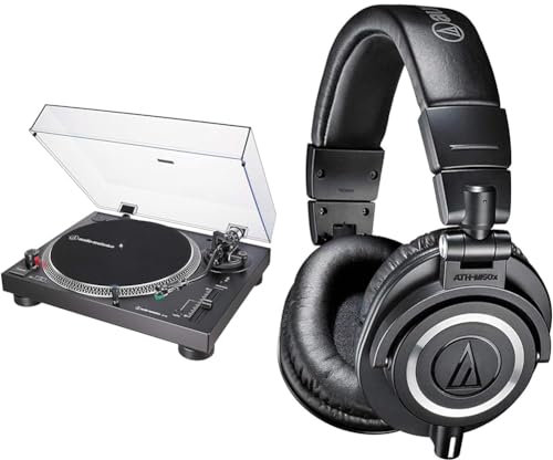 Audio-Technica LP120XUSBBK Manual Direct-Drive Turntable (Analogue & USB) Black & M50x Professional Monitor Headphones Black