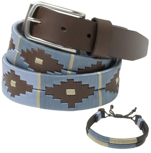 PELPE Argentinischer Ledergürtel mit passender Schnur und Lederarmband. Auf Leder gestickter Gürtel für Männer und Frauen. Argentinische Pologürtel