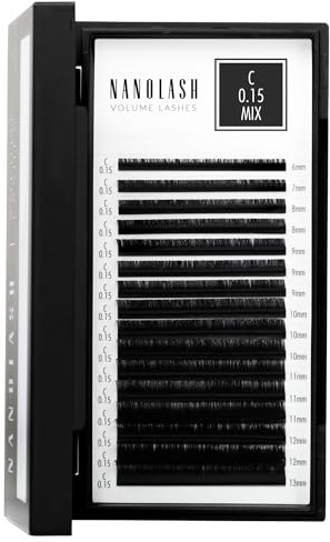 Wimpern für Wimpernverlängerung Nanolash - Wimpernextensions zur Volumentechnik, Wimpern zur professionellen Verlängerung (0.15 C, MIX 6-13mm)