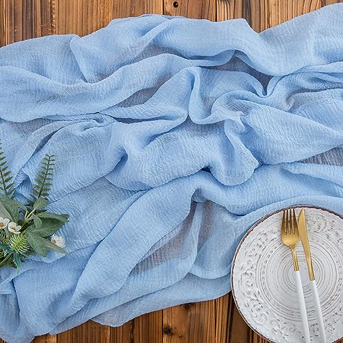AOKSUNOVA Tischläufer Musselin Hochzeit 4m x 80cm Käsetuch Tischläufer Dekostoff Hellblau