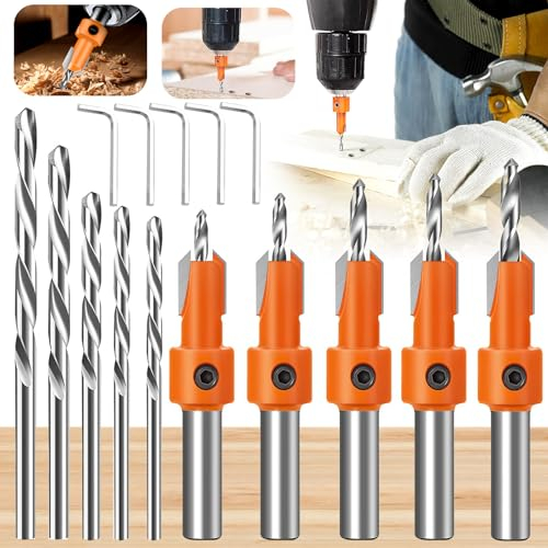Benaton 10 Piezas Juego Broca Avellanadora Madera, juego de brocas avellanadas ajustables de 8 mm, HSS Countersunk Broca Set, Broca chaflán de madera Contador, Avellanado Taladro Cónico