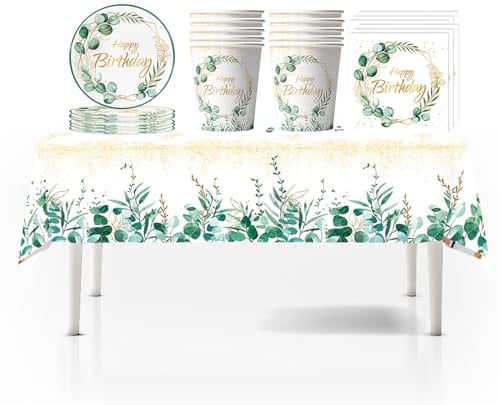 41Pcs Sage Green Birthday Party Tablecloth,Cups,Plates,Napkins Sage Green Party Decorations for Tableware Set,Disposable Party Tableware Covers,Dining Tableware for Kids Birthday Picnic Party Decor