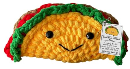 Emotionale Unterstützung, Taco, lustige, handgefertigte positiv gestrickte Wollpuppe mit positiven Karten, niedliches Posi-Wollplüschtier
