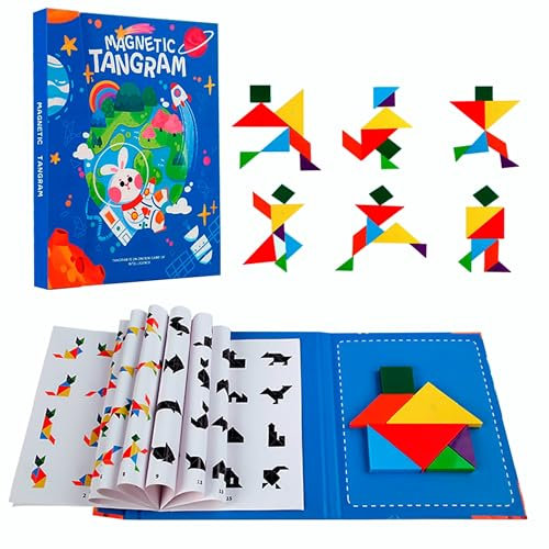 ALPESU KIDS – Tangram magnetisch für Kinder ab 3 Jahren – Montessori IQ Spiele & Lernspielzeug im Buchformat – Beschäftigung für Autofahrt & Reisen – Magnetspiel & kreatives Puzzle